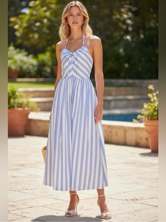 Avec Les Filles Dresses & Skirts - Avec Les Filles Blue & White Striped Halter Maxi Dress